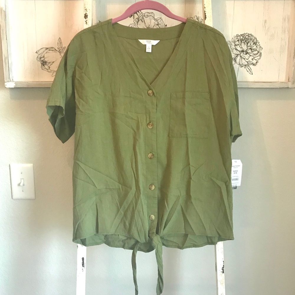 Olive green button down blouse